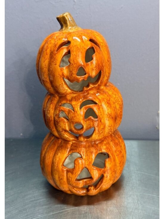 Decor Other - Vintage Russ Berrie Ceramic Stacked Jack O' Lantern Tealight Candle Holder 28683